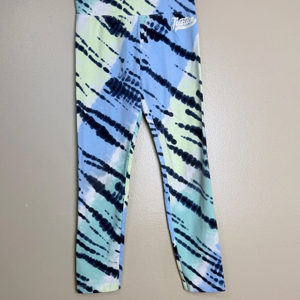 Justice Leggings Girls Size 7/8 Blue Green Tie Dye Athletic High Rise Y2K Dance